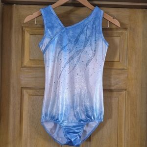 Dance Bodysuit Acrobatic Bodysuit Size 16A With Rhinestone Accents Blue  White